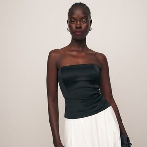 Reformation Giorgia black satin strapless top